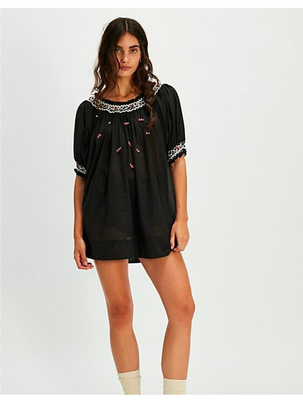 Free people Black Atlas Rose Relaxed Tunic Blouse Size Small New